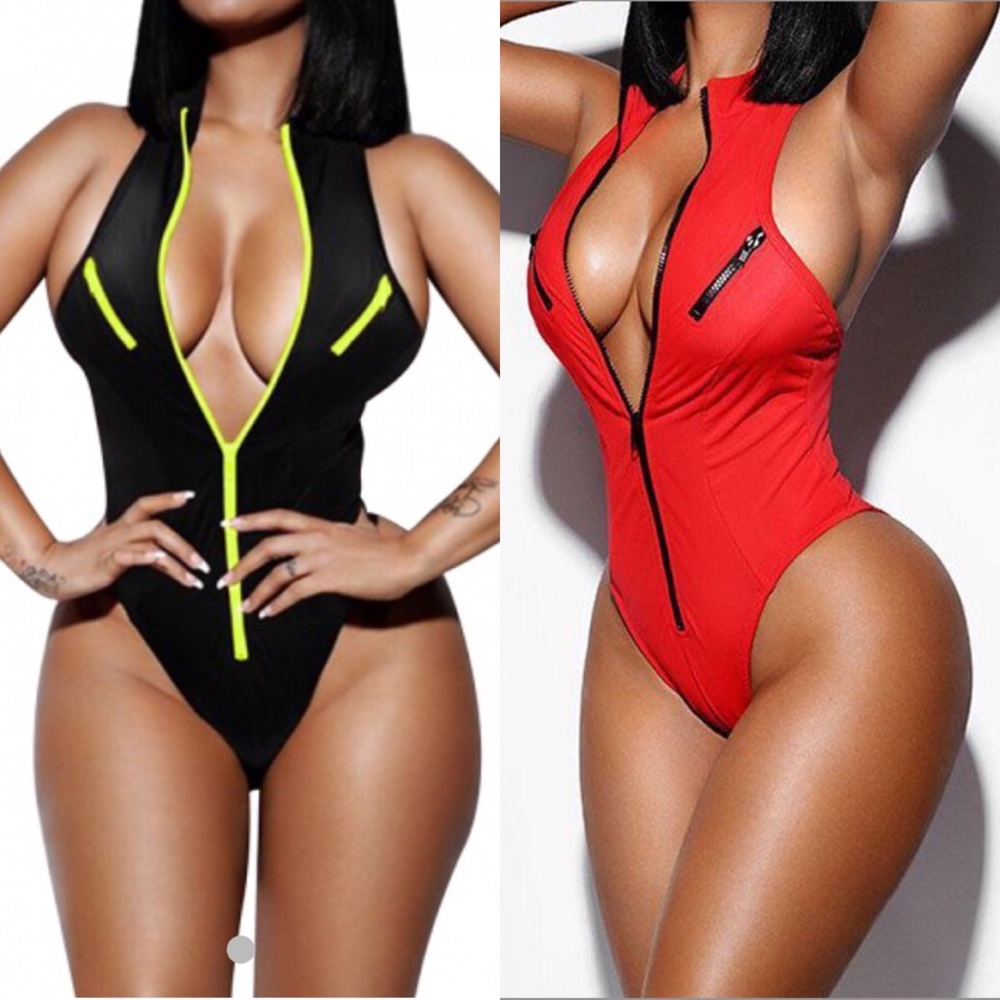 Black Scuba Swimsuit with Yellow Zippers